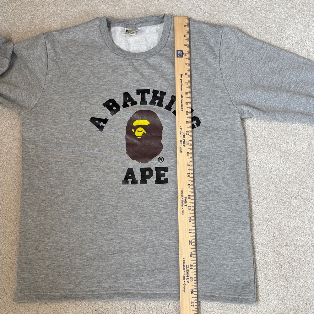 BAPE A Bathing Ape College Crew Sweatshirt Gray Soft Cozy‎ Fleece Mens Large - Picture 11 of 15